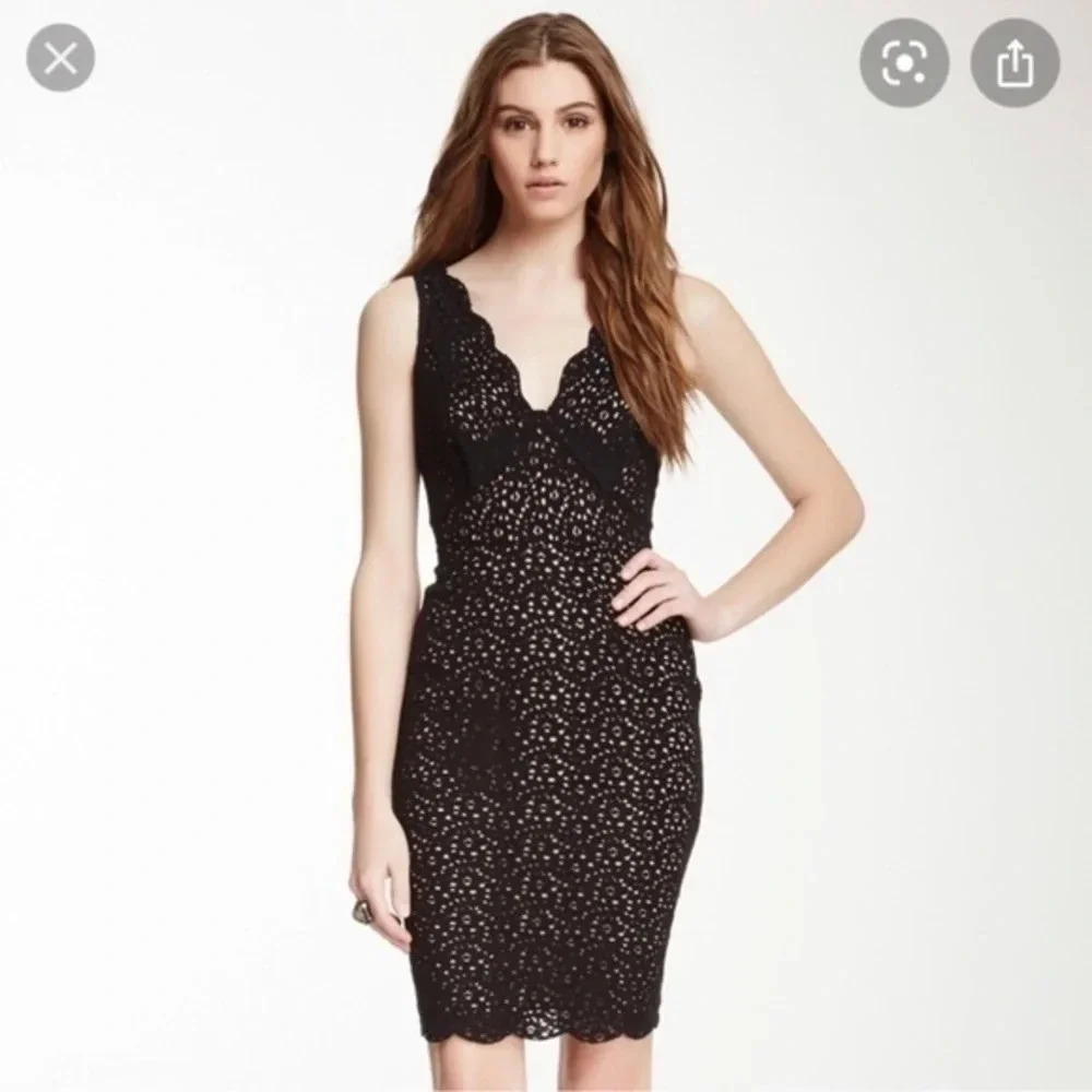 BCBGMAXAZRIA Gothic Punk Whimsical Lynnette Black & Tan Cocktail Dress Size 8 M